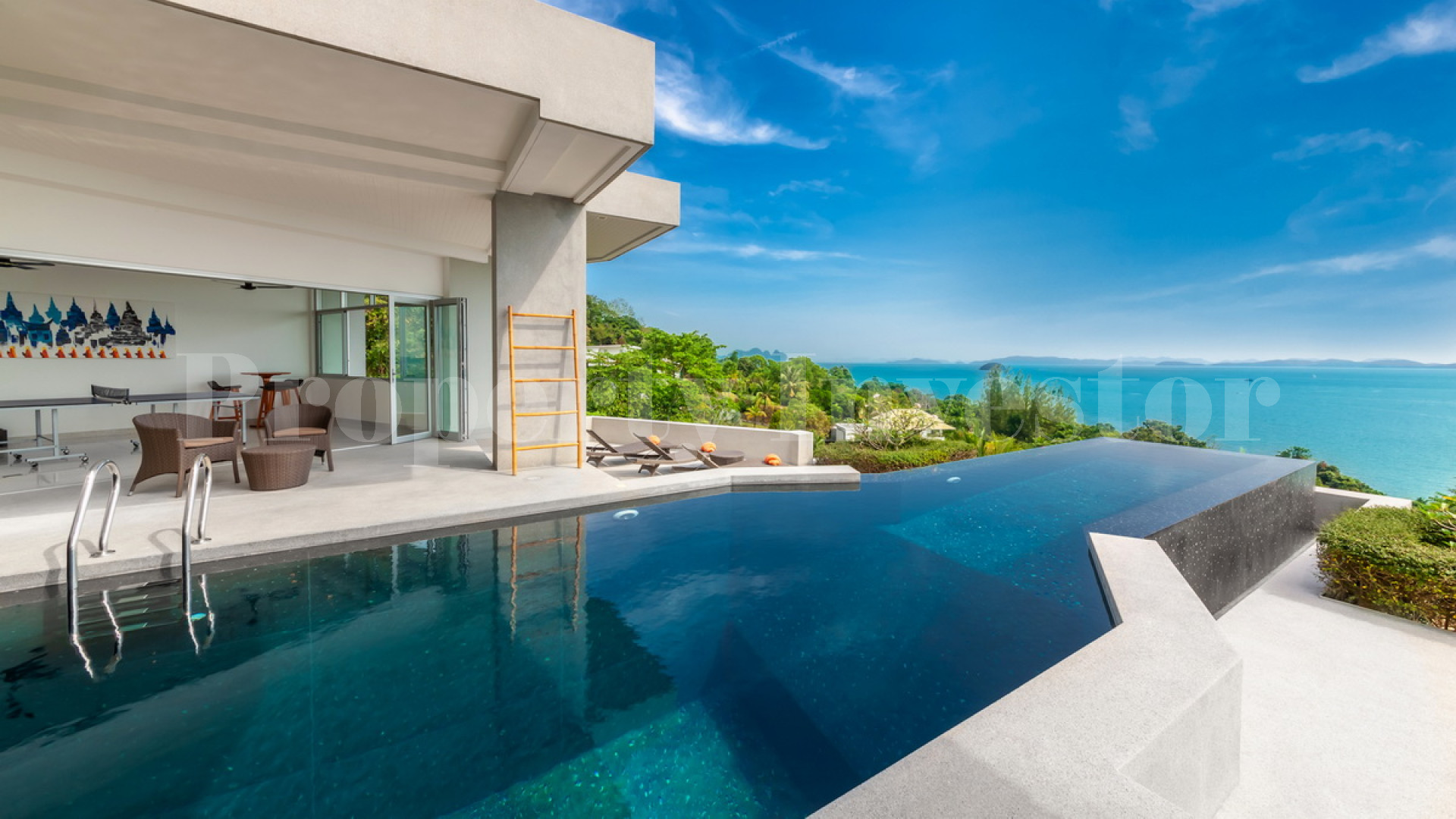 Неповторимая роскошная современная дизайнерская вилла в минималистическом стиле на 5 спален с изумительным выступающим инфинити бассейном на Пхукете