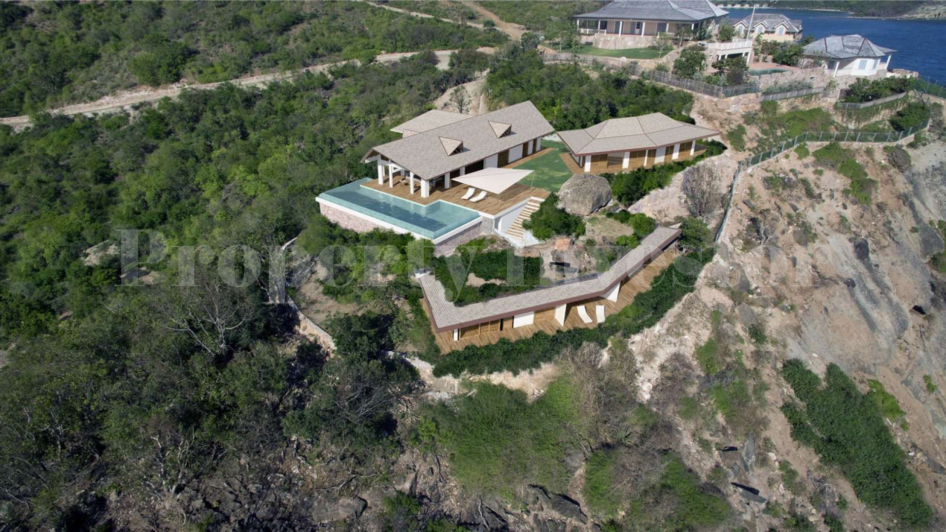 Unrivaled 5 Bedroom Balinese Inspired Hillside Estate with Magnificent Panoramic Views for Sale in Windward Bay, Antigua